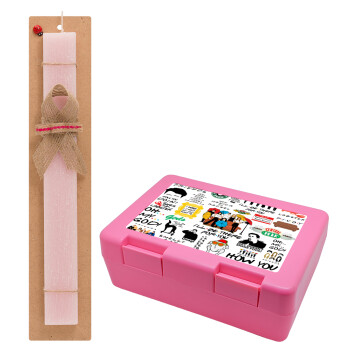 Friends, Easter Set, children's snack container PINK & scented flat Easter candle (30cm) (PINK)