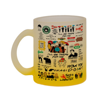 Friends, Κούπα γυάλινη δίχρωμη με βάση το κίτρινο ματ, 330ml