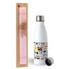 Easter Set, metallic stainless steel water bottle (750ml) & scented flat Easter candle (30cm) (PINK)
