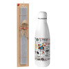Easter Set, metallic stainless thermos bottle (500ml) & scented flat Easter candle (30cm) (GRAY)
