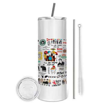 Friends, Eco friendly stainless steel tumbler 600ml, with metal straw & cleaning brush