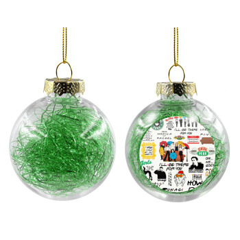 Friends, Transparent Christmas tree ball ornament with green filling 8cm