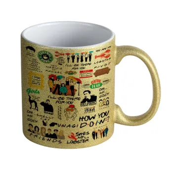 Friends, Κούπα Χρυσή Glitter που γυαλίζει, κεραμική, 330ml