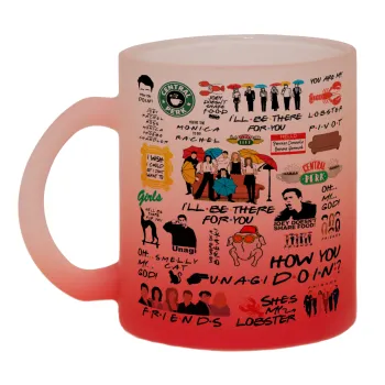 Friends, Κούπα γυάλινη δίχρωμη με βάση το κόκκινο ματ, 330ml