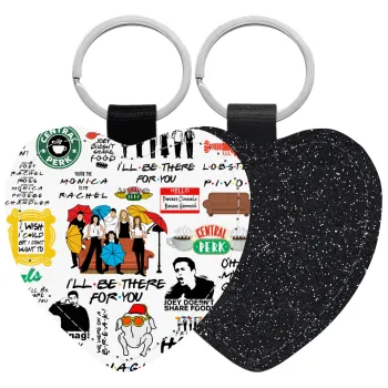 Friends, Μπρελόκ PU δερμάτινο glitter καρδιά ΜΑΥΡΟ