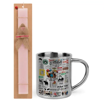 Friends, Easter Set, metallic thermal cup (300ml) & aromatic flat Easter candle (30cm) (PINK)