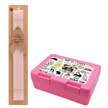 Friends, Easter Set, children's snack container PINK & scented flat Easter candle (30cm) (PINK)