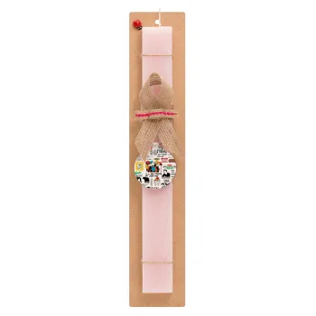 Friends, Easter Set, wooden keychain & scented flat Easter candle (30cm) (PINK)