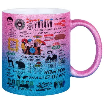 Friends, Κούπα Χρυσή/Μπλε Glitter, κεραμική, 330ml