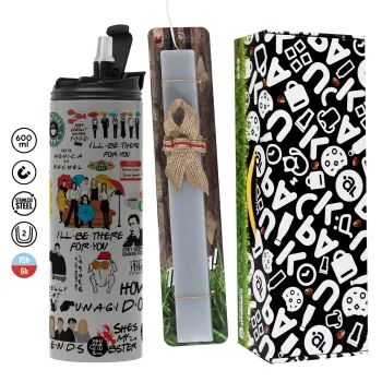 Friends, Πασχαλινή Λαμπάδα με Travel Tumbler θερμό (600ml, BPA free) & κερί αρωματικό πλακέ (30cm) (ΓΚΡΙ)