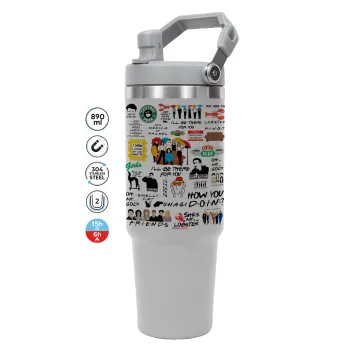 Friends, ΓΚΡΙ χρώματος Θερμός Ανοξείδωτο 890ml (30oz) με χερούλι
