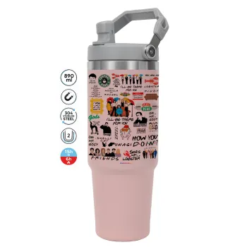 Friends, ΡΟΖ χρώματος Θερμός Ανοξείδωτο 890ml (30oz) με χερούλι