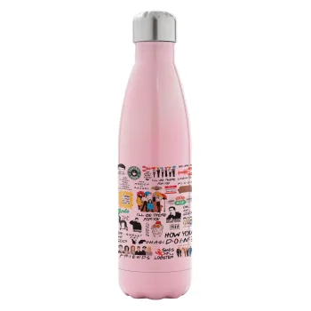 Friends, Μεταλλικό παγούρι θερμός Ροζ Ιριδίζον (Stainless steel), διπλού τοιχώματος, 500ml