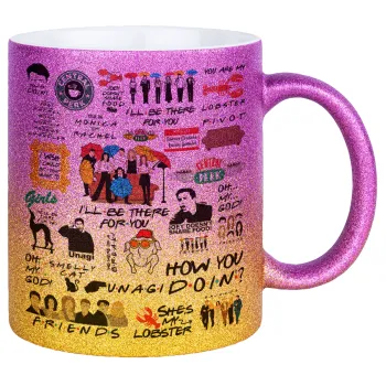 Friends, Κούπα Χρυσή/Ροζ Glitter, κεραμική, 330ml