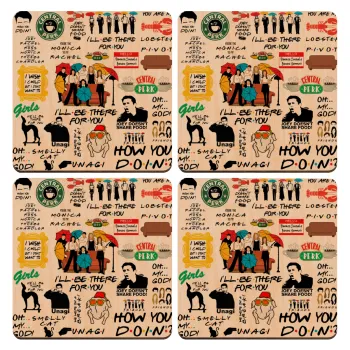 Friends, ΣΕΤ x4 Σουβέρ ξύλινα τετράγωνα plywood (9cm)