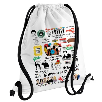 Friends, Backpack pouch GYMBAG white, with pocket (40x48cm) & thick cords