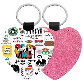 Friends, Μπρελόκ PU δερμάτινο glitter καρδιά ΡΟΖ