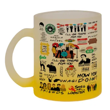 Friends, Κούπα γυάλινη δίχρωμη με βάση το κίτρινο ματ, 330ml