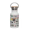 Metallic thermos (Stainless steel) White with wooden lid (bamboo), double-walled, 350ml