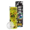 Neon Yellow Travel Tumbler θερμό, μεταλλικό καλαμάκι(Ανωξείδωτο 304 Food grade, BPA free, 600ml)