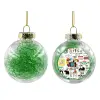 Transparent Christmas tree ball ornament with green filling 8cm