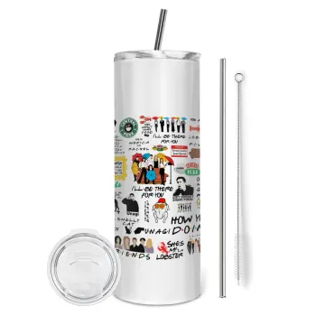 Friends, Tumbler ποτήρι θερμό από ανοξείδωτο ατσάλι 600ml, με μεταλλικό καλαμάκι & βούρτσα καθαρισμού