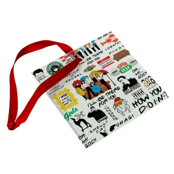 Friends, Christmas ornament, glass square ornament 9x9cm