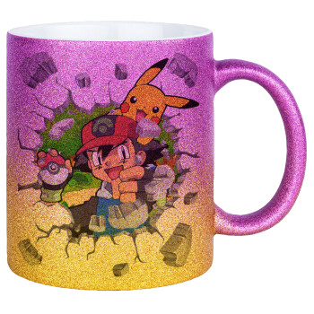 Pokemon brick, Κούπα Χρυσή/Ροζ Glitter, κεραμική, 330ml