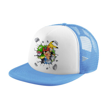 Pokemon brick, Καπέλο Soft Trucker με Δίχτυ Γαλάζιο/Λευκό