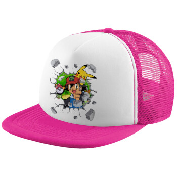 Pokemon brick, Καπέλο Soft Trucker με Δίχτυ Pink/White 