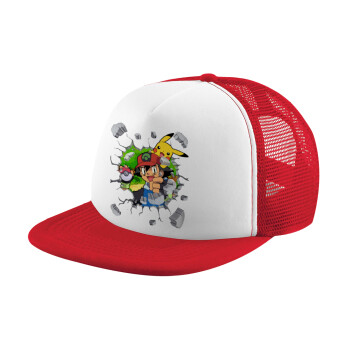 Pokemon brick, Καπέλο Ενηλίκων Soft Trucker με Δίχτυ Red/White (POLYESTER, ΕΝΗΛΙΚΩΝ, UNISEX, ONE SIZE)