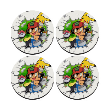 Pokemon brick, SET of 4 round wooden coasters (9cm)