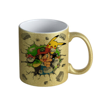 Pokemon brick, Κούπα Χρυσή Glitter που γυαλίζει, κεραμική, 330ml