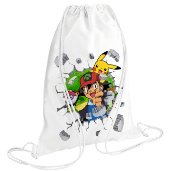 Pokemon brick, Τσάντα πλάτης πουγκί GYMBAG λευκή (28x40cm)