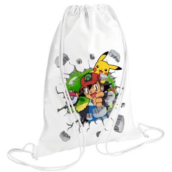 Pokemon brick, Backpack pouch GYMBAG white (28x40cm)