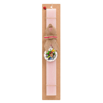Pokemon brick, Easter Set, wooden keychain & scented flat Easter candle (30cm) (PINK)
