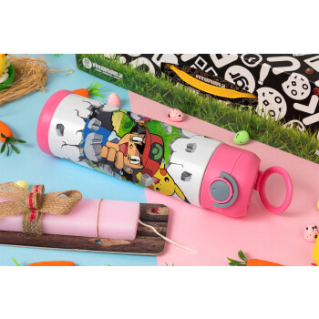 Pokemon brick, Easter candle, Childrens hot water bottle, stainless steel, with safety straw, PINK (500ml)
