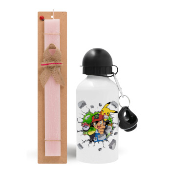 Pokemon brick, Easter Set, metallic aluminum bottle (500ml) & aromatic flat Easter candle (30cm) (PINK)