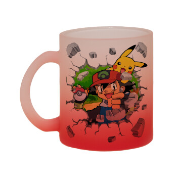Pokemon brick, Κούπα γυάλινη δίχρωμη με βάση το κόκκινο ματ, 330ml