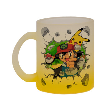 Pokemon brick, Κούπα γυάλινη δίχρωμη με βάση το κίτρινο ματ, 330ml