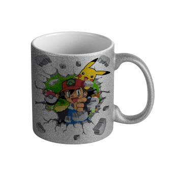 Pokemon brick, Κούπα Ασημένια Glitter που γυαλίζει, κεραμική, 330ml