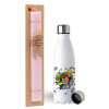 Easter Set, metallic stainless steel water bottle (750ml) & scented flat Easter candle (30cm) (PINK)