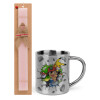 Easter Set, metallic thermal cup (300ml) & aromatic flat Easter candle (30cm) (PINK)