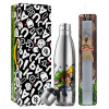 Easter Set, metallic stainless thermos flask (500ml) & scented flat Easter candle (30cm) (GRAY)