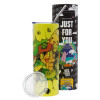 Neon Yellow Travel Tumbler, with metal straw (Stainless steel 304 Food grade, BPA free, 600ml)