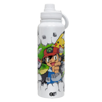 Pokemon brick, 1L Stainless Steel Thermal Bottle with Phone Holder & Double Wall Insulation