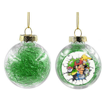 Pokemon brick, Χριστουγεννιάτικη μπάλα δένδρου διάφανη με πράσινο γέμισμα 8cm