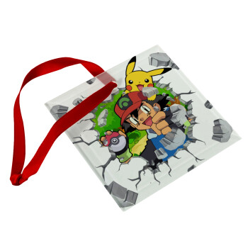 Pokemon brick, Χριστουγεννιάτικο στολίδι γυάλινο τετράγωνο 9x9cm