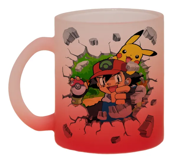 Pokemon brick — Κούπα γυάλινη δίχρωμη με βάση το κόκκινο ματ, 330ml