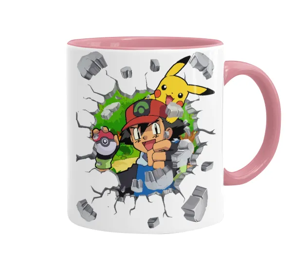 Pokemon brick — Κούπα χρωματιστή ροζ, κεραμική, 330ml